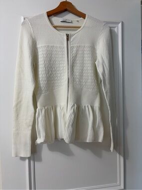 Sandro Cream Zip-Front Textured Knit Top